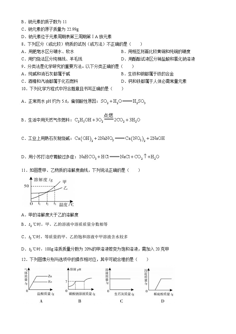 2024年河南省郑州市外国语学校九年级第四次模拟考试化学试卷(无答案)第2页