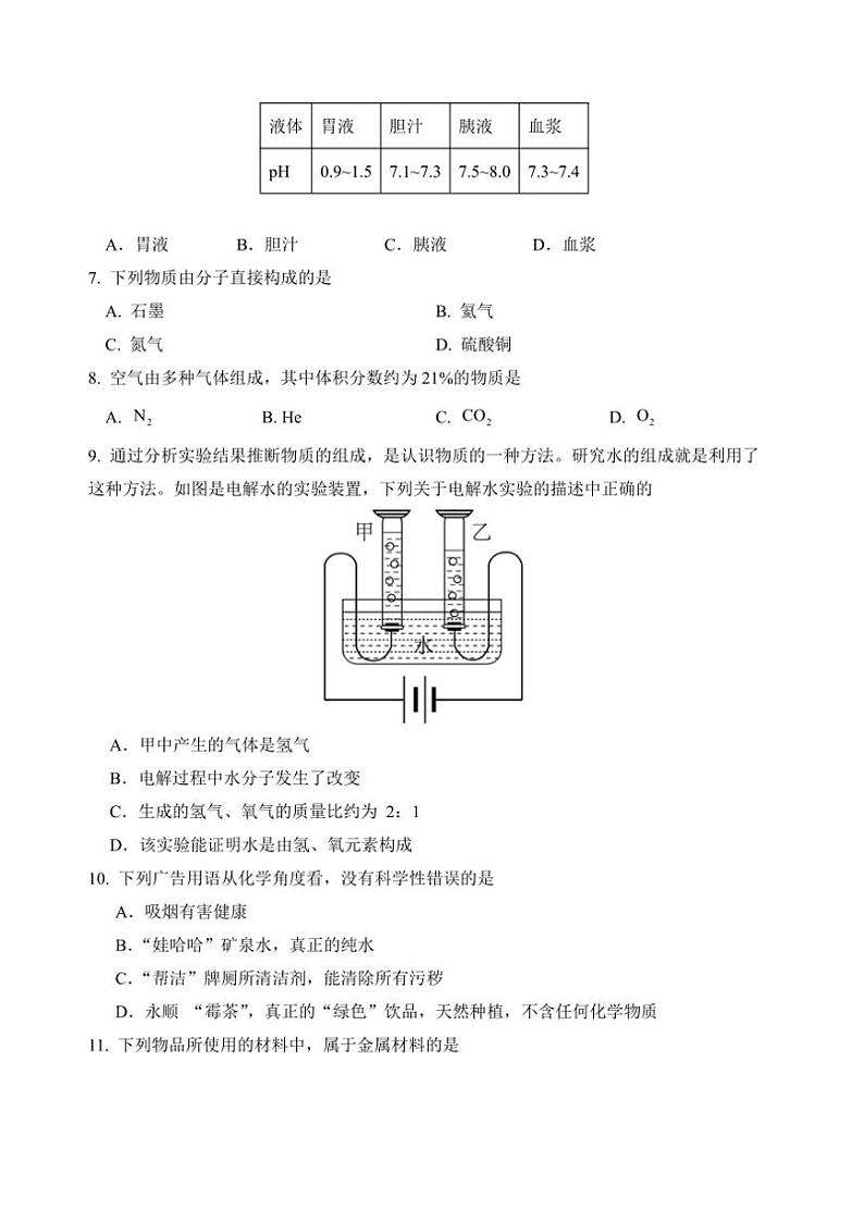 [化学]2024年云南省中考考前预测卷化学（二）（无答案）02
