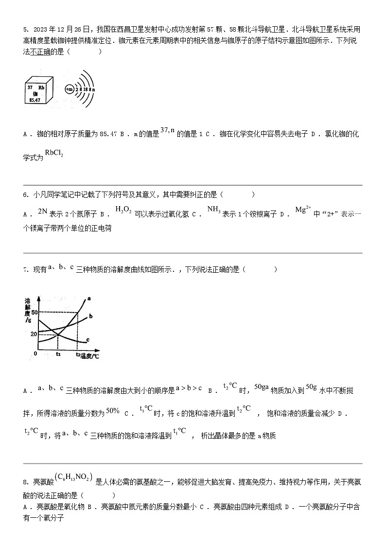[化学]湖北省鄂州市梁子湖区2023-2024化学年九年级下学期化学期中质量监测试卷02