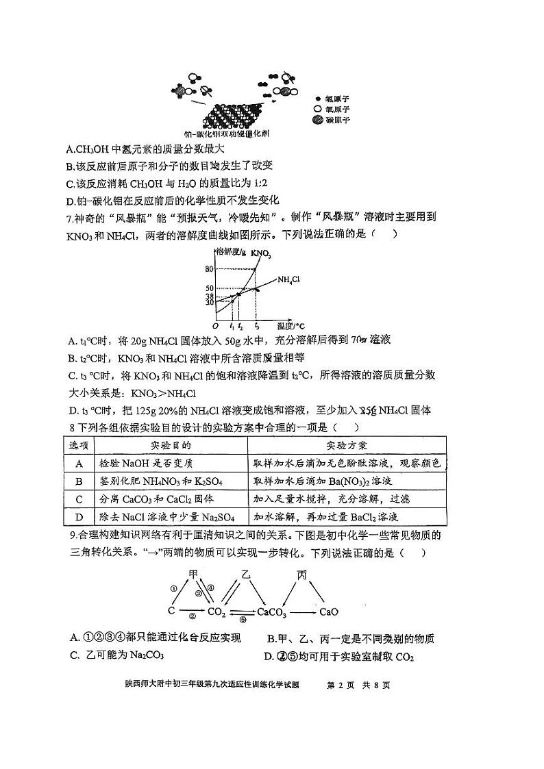 2024年陕西省陕西师范大学附属中学中考第九次模拟考试化学试题第2页