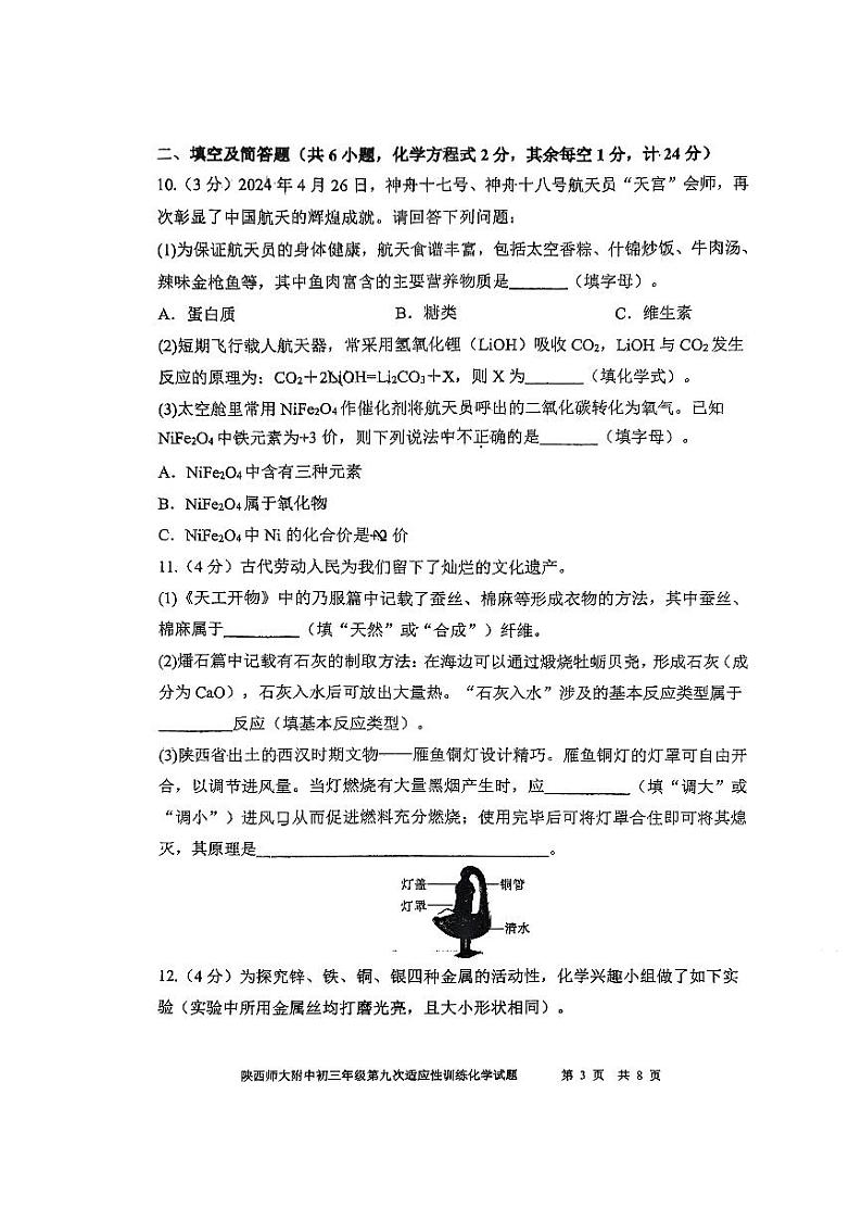 2024年陕西省陕西师范大学附属中学中考第九次模拟考试化学试题第3页