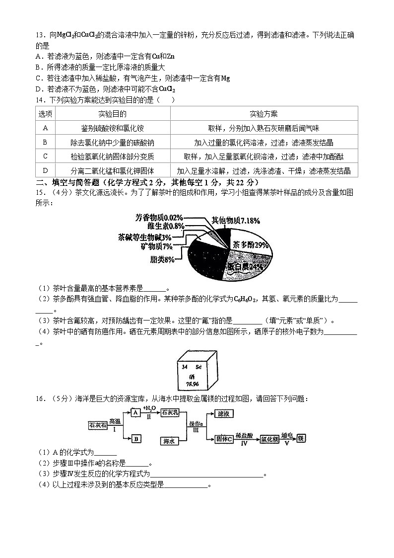 2024年内蒙古赤峰市敖汉旗中考化学模拟题（一）03