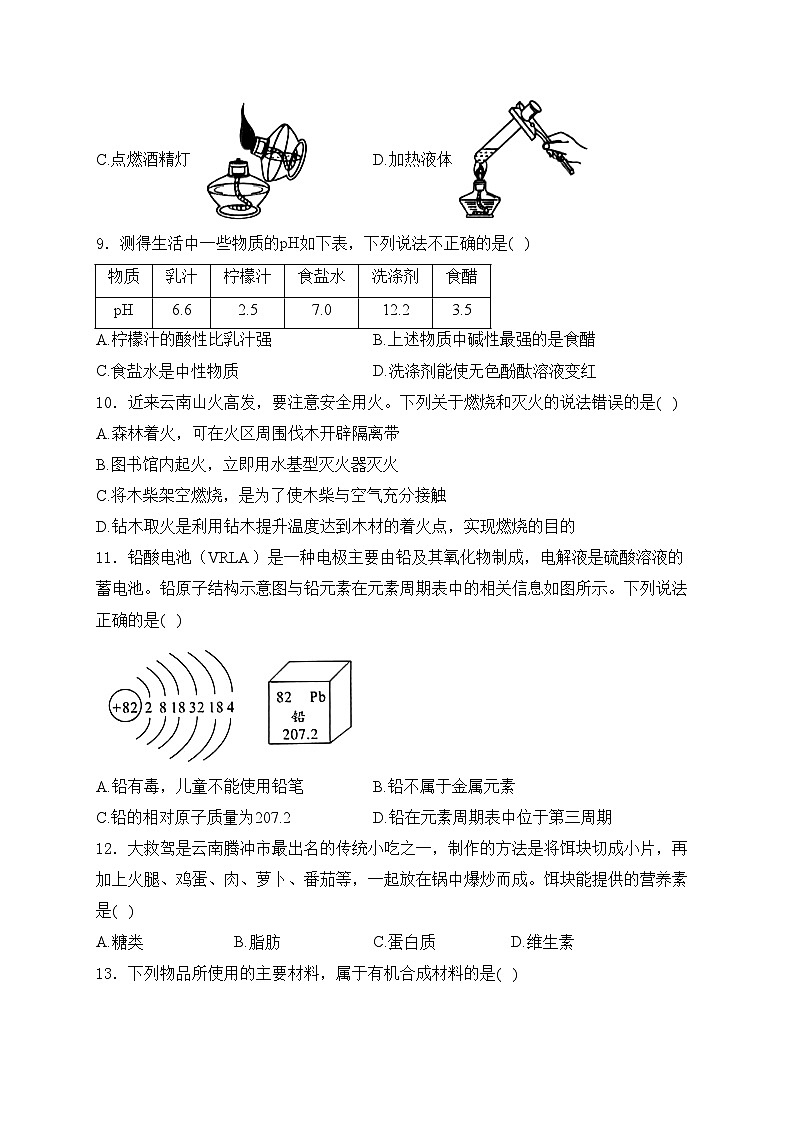 云南省昭通市绥江县2024届九年级下学期中考二模化学试卷(含答案)02
