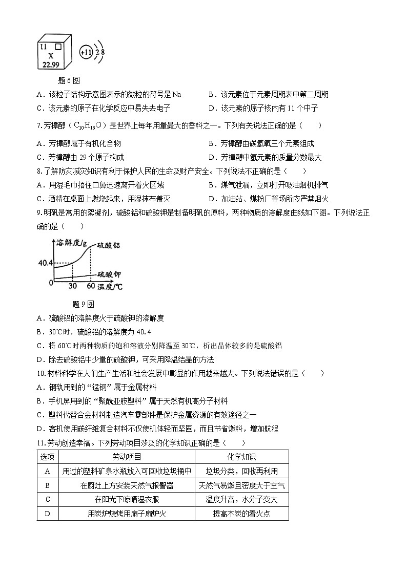 2024年广东省东莞市南城阳光实验中学中考化学三模试卷(无答案)02