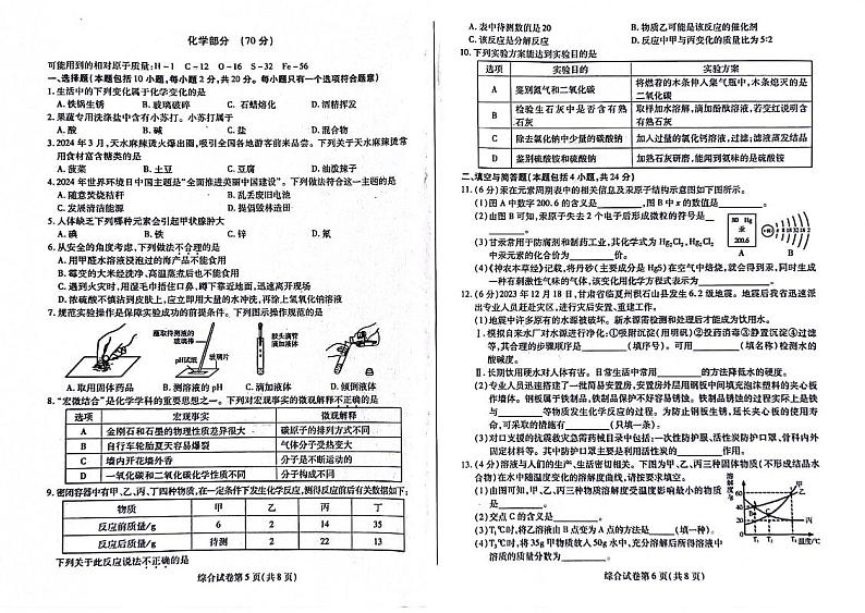 2024年中考真题：甘肃省化学试题01