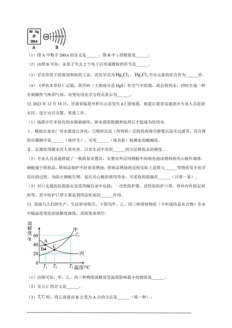 [化学]2024年甘肃省白银市中考化学真题（原卷版）03