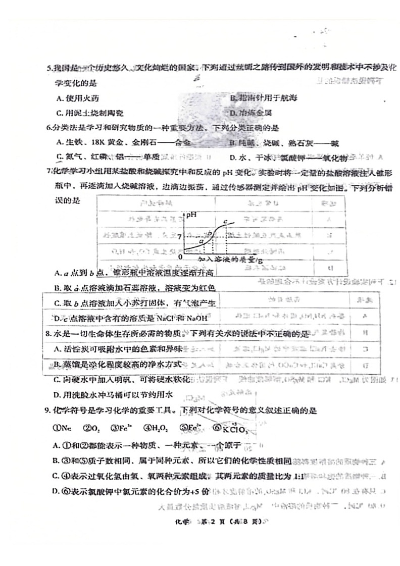 [化学]2024年内蒙古自治区赤峰市翁牛特旗乌丹第六中化学中考三模化学试题(图片版,无答案)02