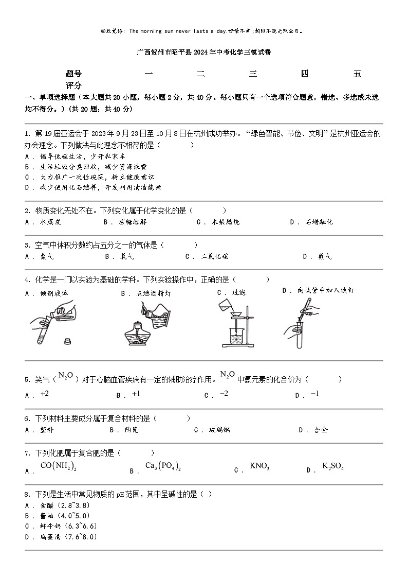 [化学]广西贺州市昭平县2024年中考化学三模试卷01