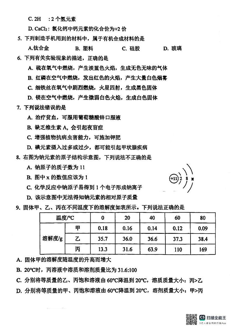 2024年辽宁省沈阳市第一二六中学中考三模化学试题02