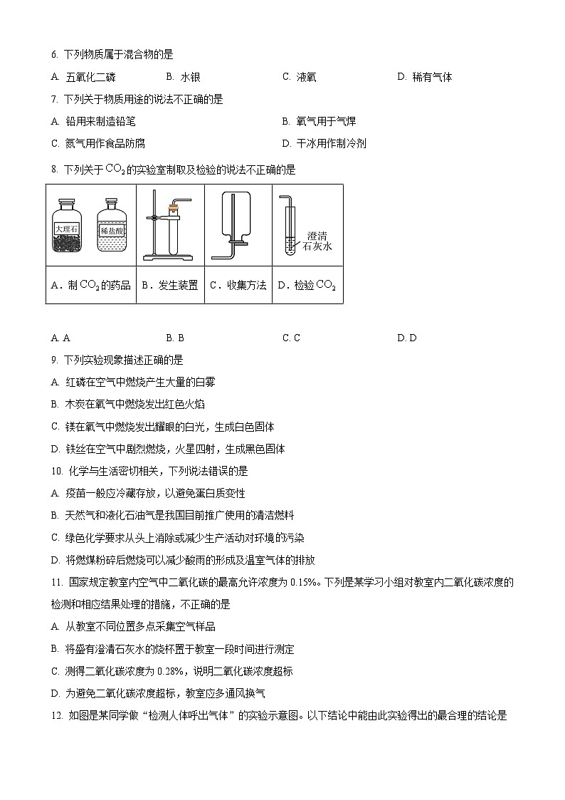 山东省潍坊市潍城区2023-2024学年八年级上学期期末化学试题（含解析）第2页
