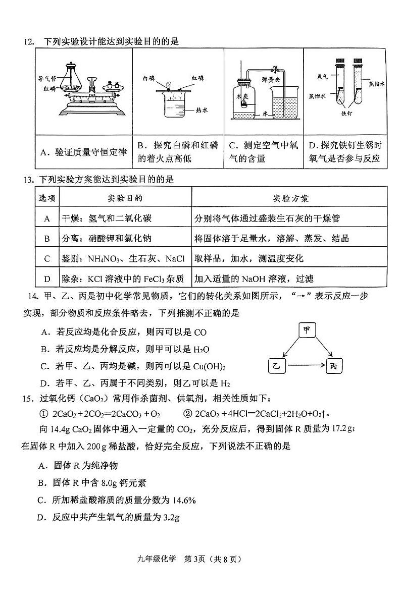 2024年天津市河西区中考二模化学试卷【含答案】03