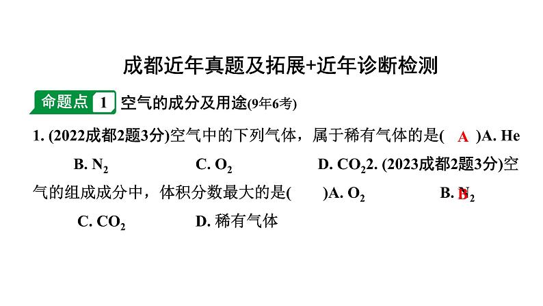 2024成都中考化学二轮复习之中考题型研究 第二单元 我们周围的空气（课件）第2页