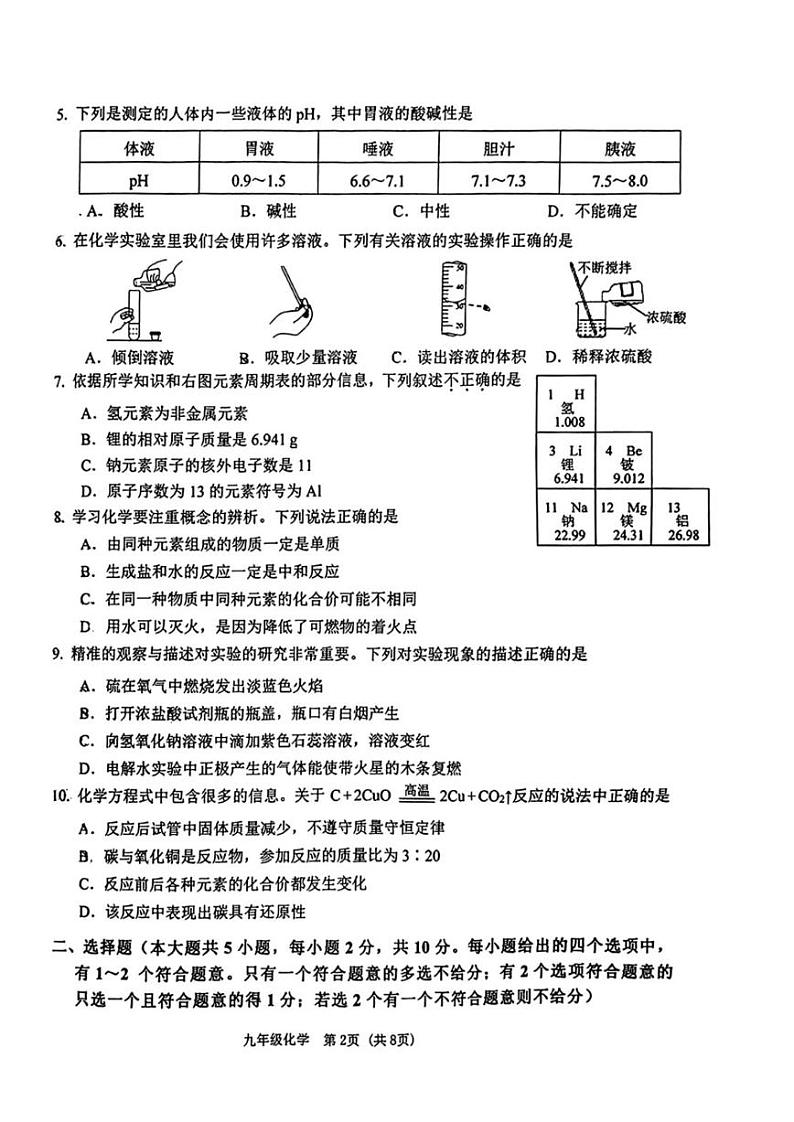 2024年天津市滨海新区中考二模化学试卷【含答案】02