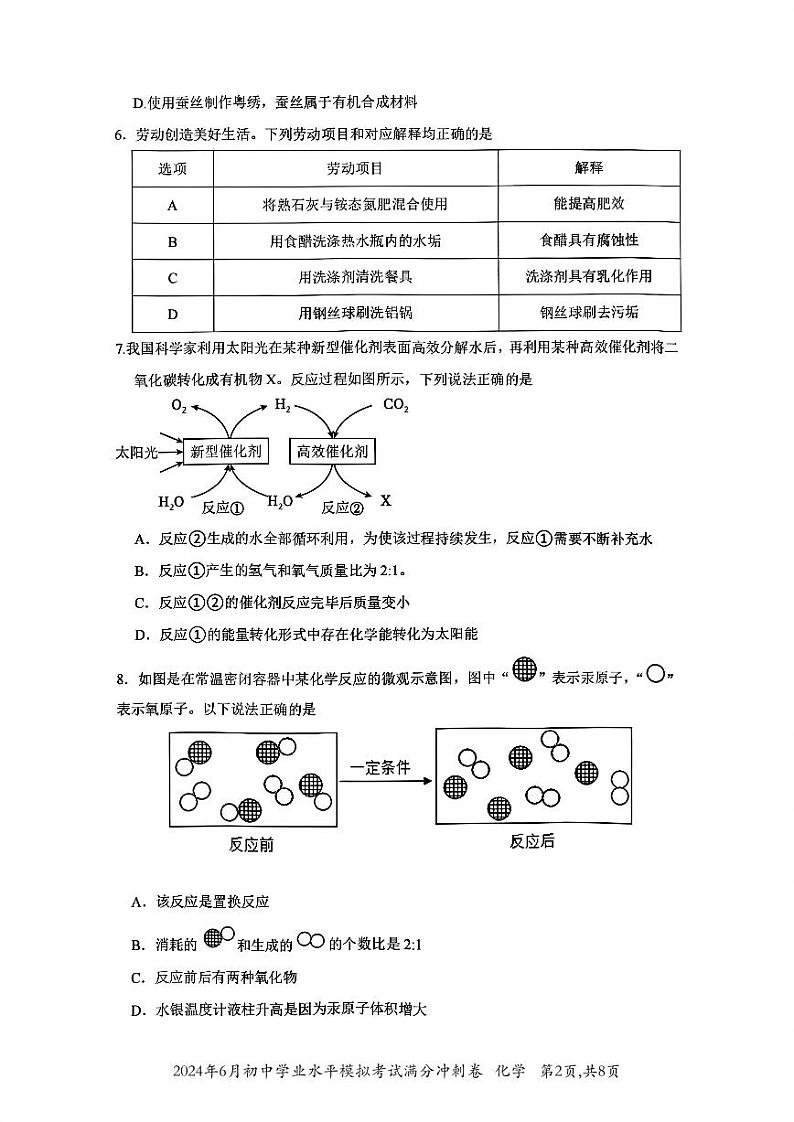 2024年6月初中学业水平化学模拟考试满分冲刺卷第2页