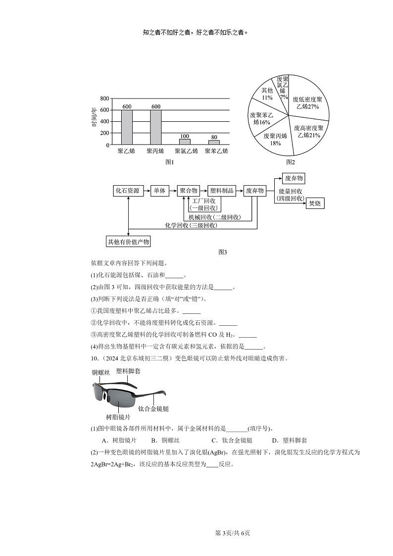 [化学][二模]2024北京初三试题分类汇编：合成材料03