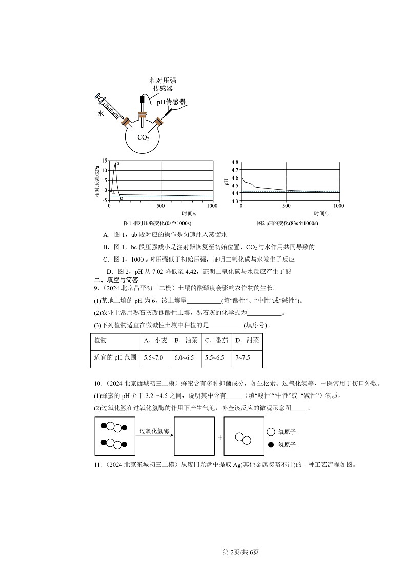 [化学][二模]2024北京初三试题分类汇编：溶液酸碱性的检验第2页