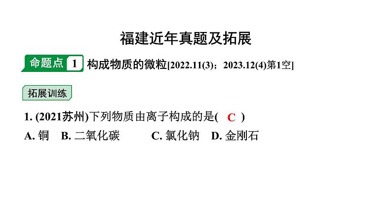 2024福建中考化学二轮中考题型研究 专题八 构成物质的微粒 认识化学元素（课件）第2页