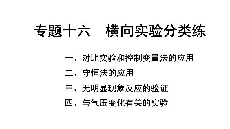 2024福建中考化学二轮中考题型研究 专题十六 横向实验分类练（课件）第1页