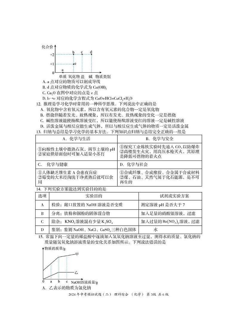 2024年中考模拟试题二（化学）第3页