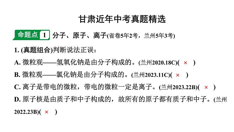 2024甘肃中考化学一轮复习之中考考点研究 第三单元 物质构成的奥秘（课件）02