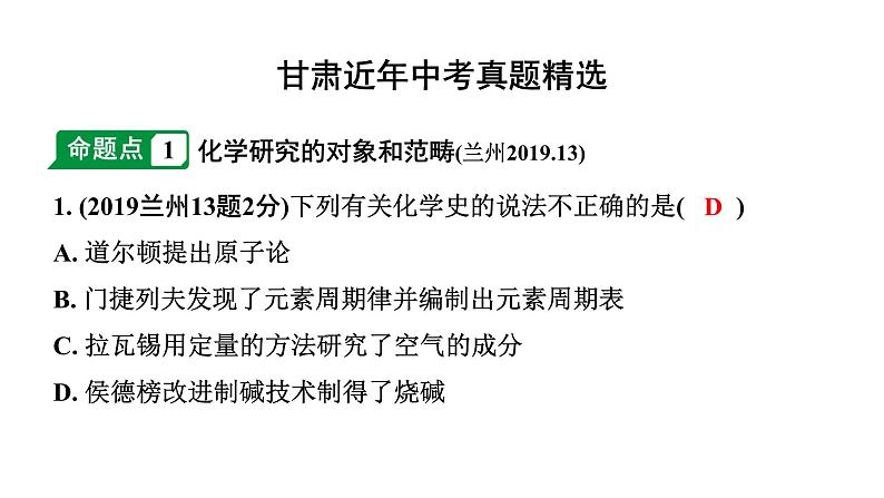 2024甘肃中考化学一轮复习之中考考点研究 第一单元 走进化学世界（课件）02