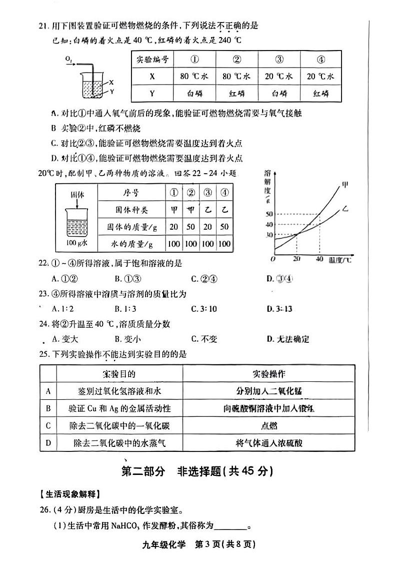 2024北京丰台初三一模化学试题及答案03