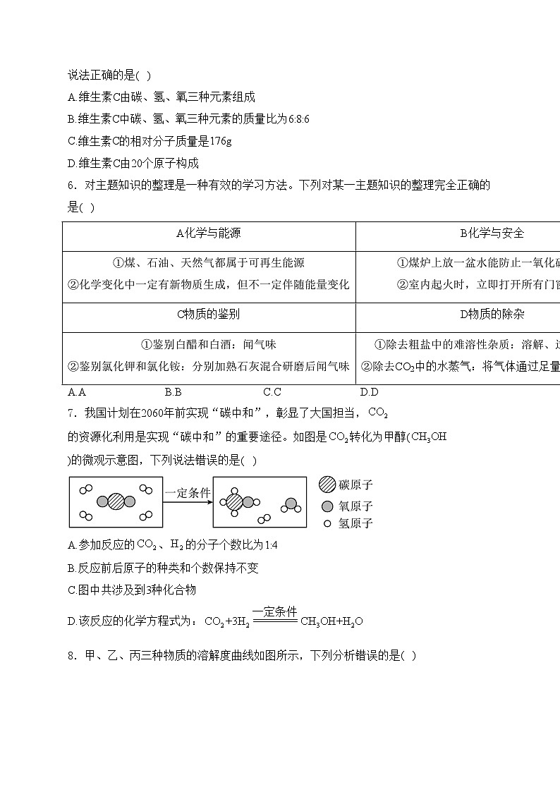 四川省凉山州2024届中考化学试卷(含答案)02
