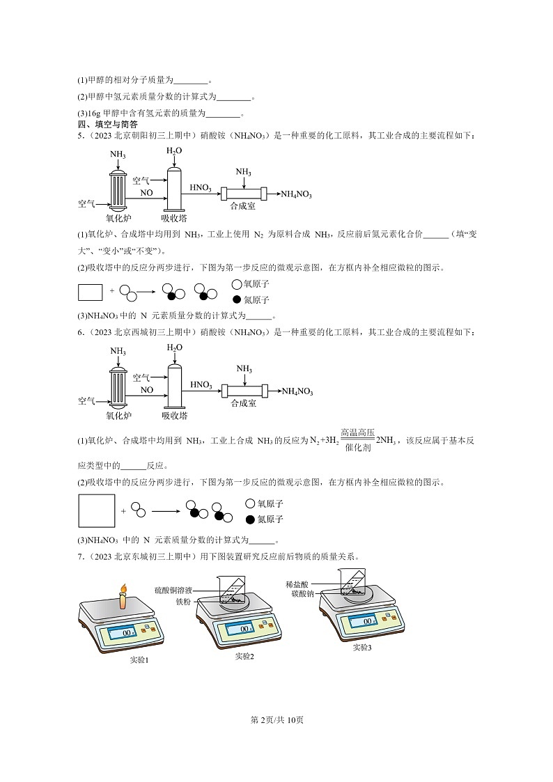 [化学]2023北京重点校初三上学期期中分类汇编：质量守恒定律第2页