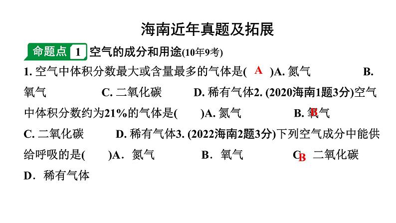 2024海南中考化学一轮复习 中考考点研究 第二单元 我们周围的空气（课件）第2页