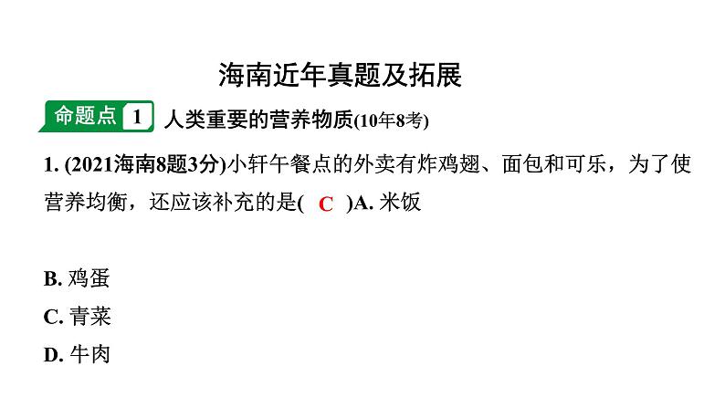 2024海南中考化学一轮复习 中考考点研究 第十二单元 化学与生活（课件）第2页