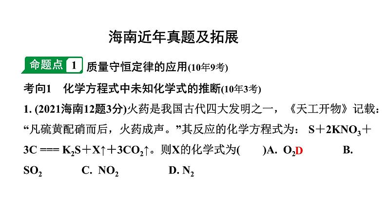 2024海南中考化学一轮复习 中考考点研究 第五单元 化学方程式（课件）02