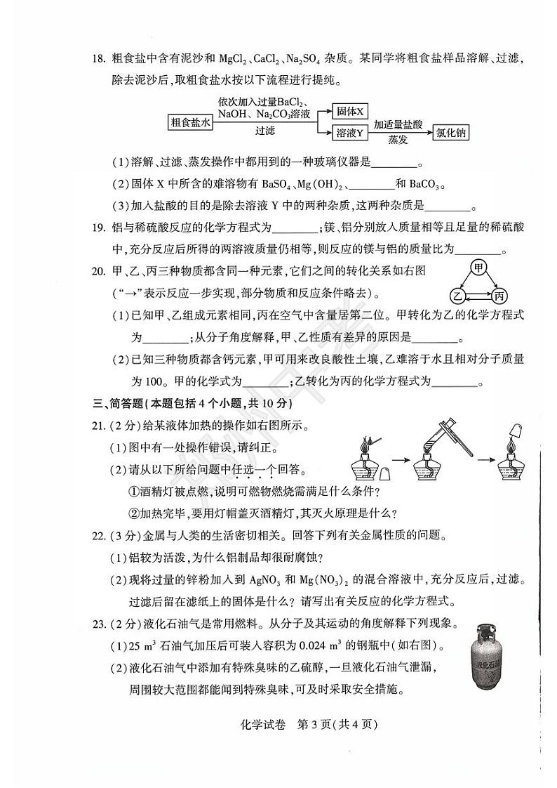 【郑州中考】2024河南中考化学试卷 答案第3页