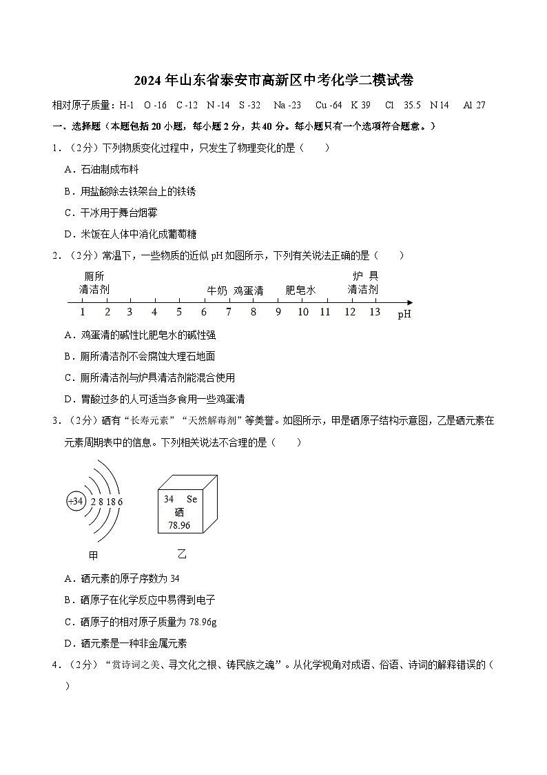 2024年山东省泰安市高新区中考化学二模试卷01