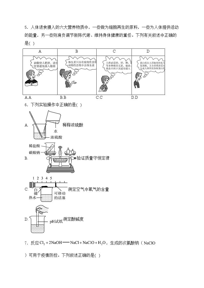河北省邯郸市2024届九年级下学期中考模拟化学试卷(含答案)第2页