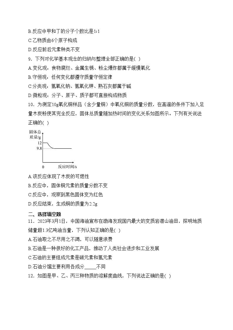 江西省萍乡市2024届九年级下学期中考一模化学试卷(含答案)02