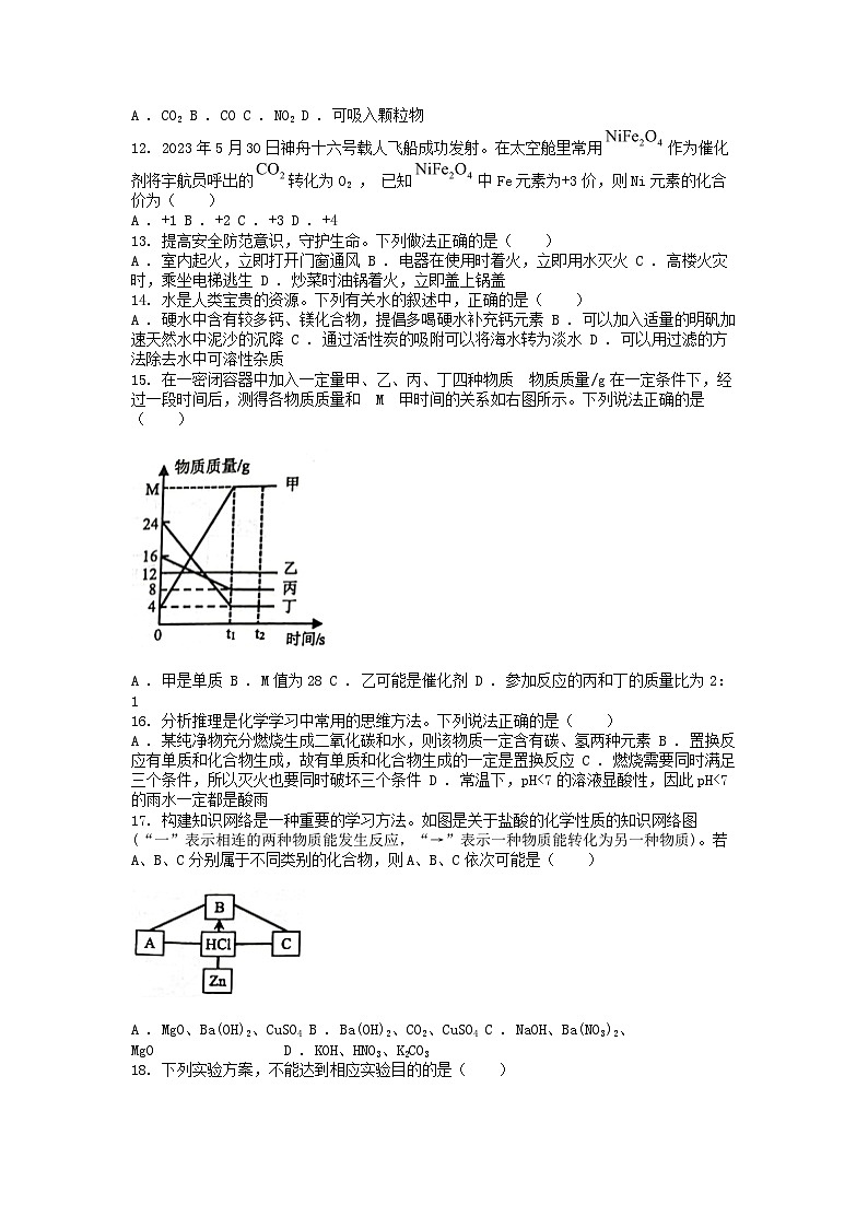 [化学]广西贵港市平南县2023年中考模拟试题02