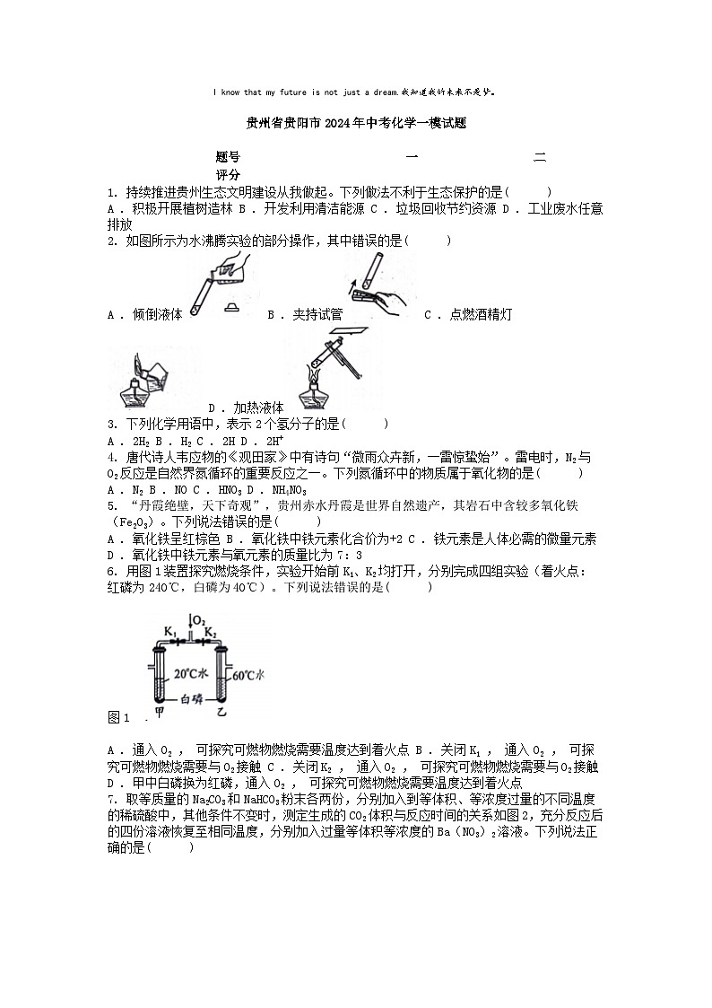[化学][一模]贵州省贵阳市2024年中考试题01