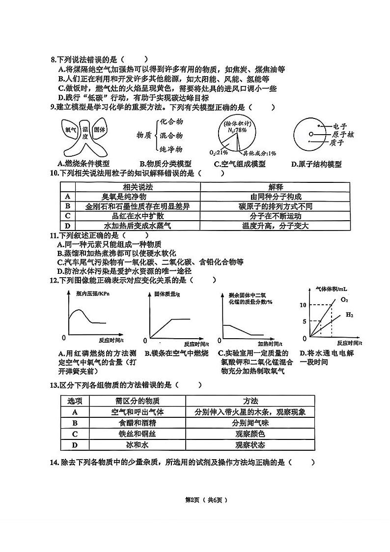 黑龙江省哈尔滨市道里区2023—2024学年八年级下学期期末化学试卷第2页