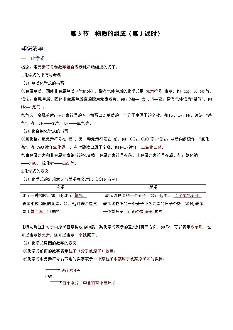 第3节  物质的组成（第1课时）（分层练习）-2023-2024学年九年级化学上册（沪教版）01