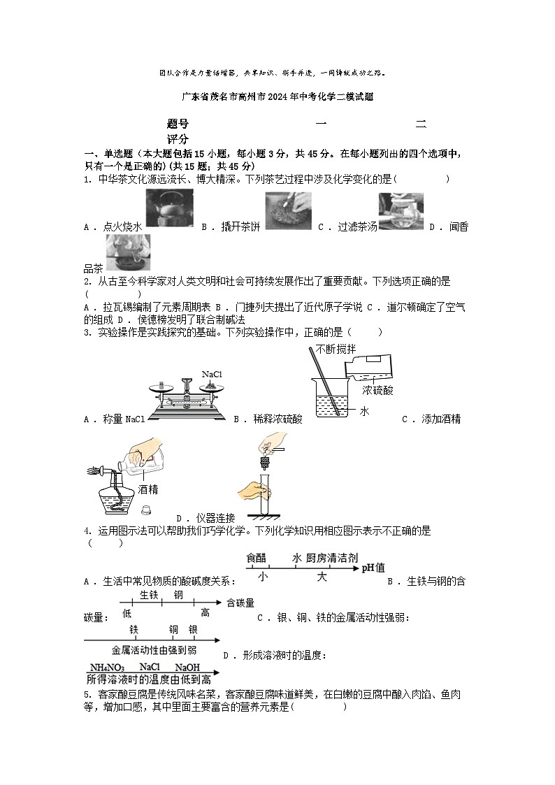 [化学][二模]广东省茂名市高州市2024年中考试题01