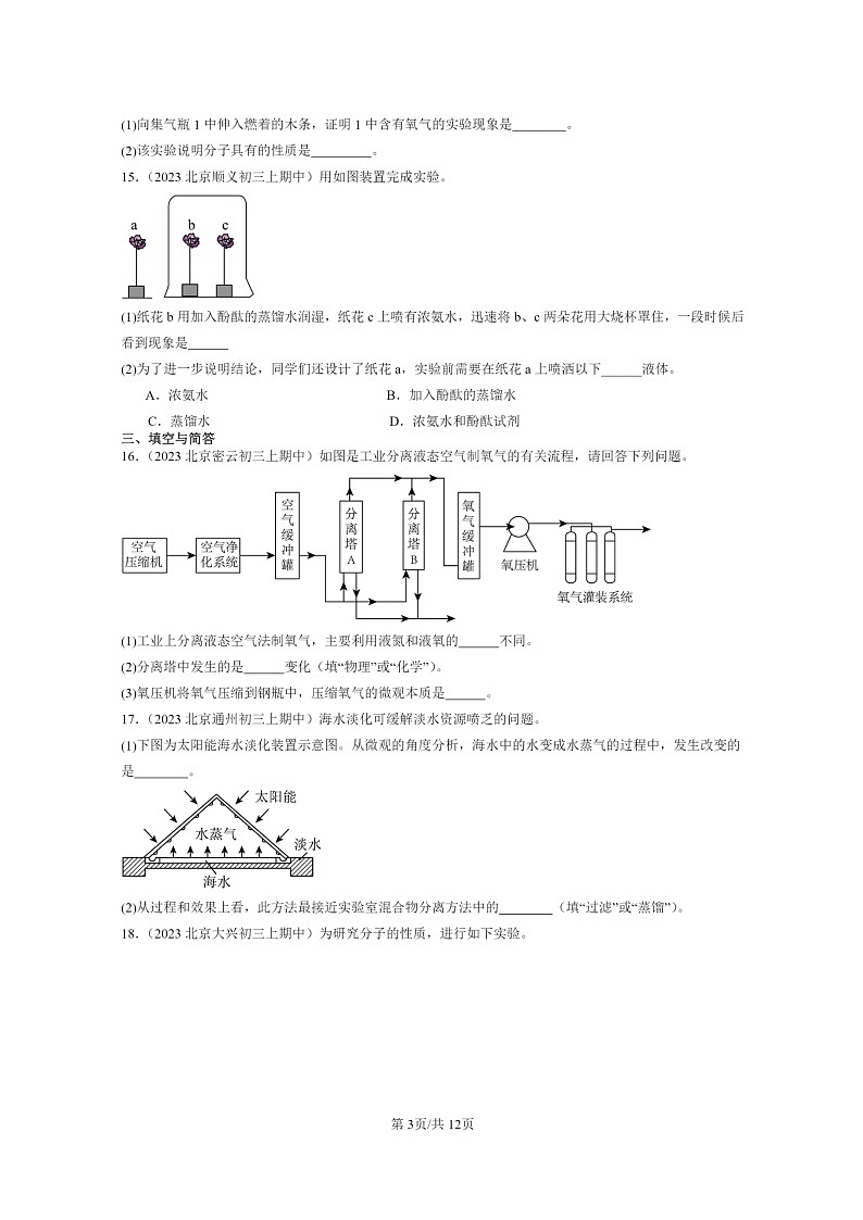 [化学]2023北京重点校初三上学期期中试题分类汇编：分子03