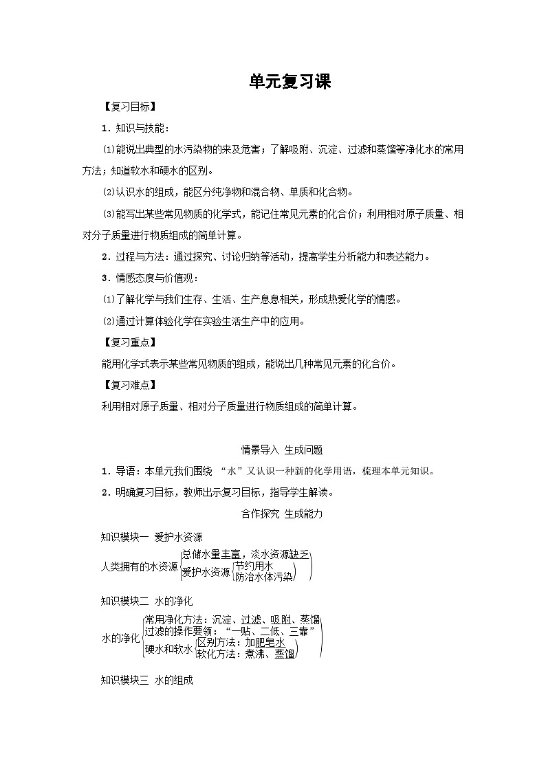 九年级上册第4单元自然界的水复习课教案第1页