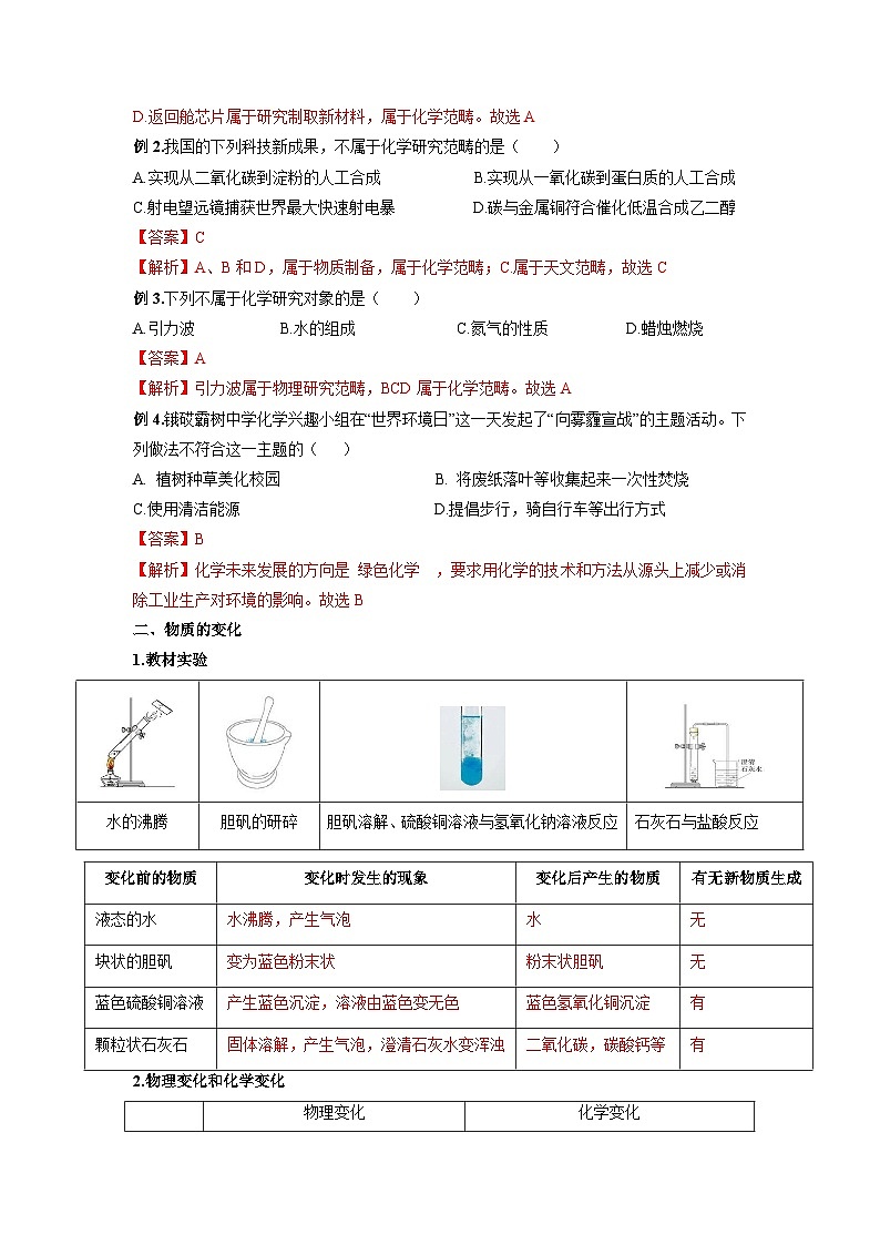 【衔接预习】新九年级化学暑假自学精品讲义（人教版）第01课 走进化学世界（原卷版+解析版）02
