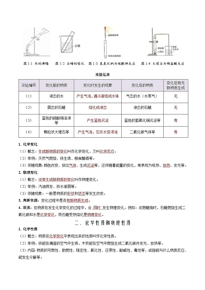 第01讲 物质的变化和性质（人教版）-新九年级化学暑假衔接讲义（教师版+学生版）02