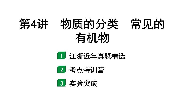 2024江苏中考化学二轮中考考点研究 第4讲  物质的分类  常见的有机物（课件）第1页