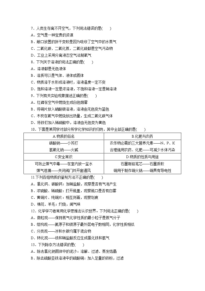 2024辽宁中考化学三轮冲刺专项训练 题组特训四（含答案）第2页