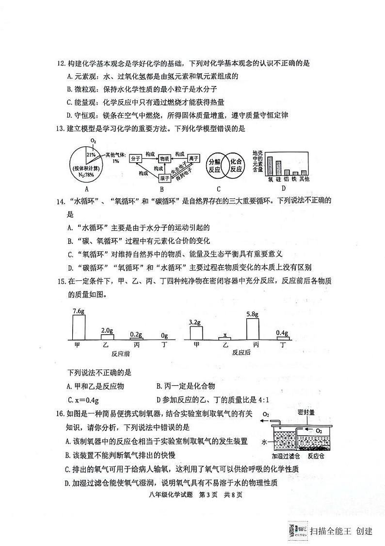 山东省泰安市宁阳县2023-2024学年八年级下学期期末考试化学试题03
