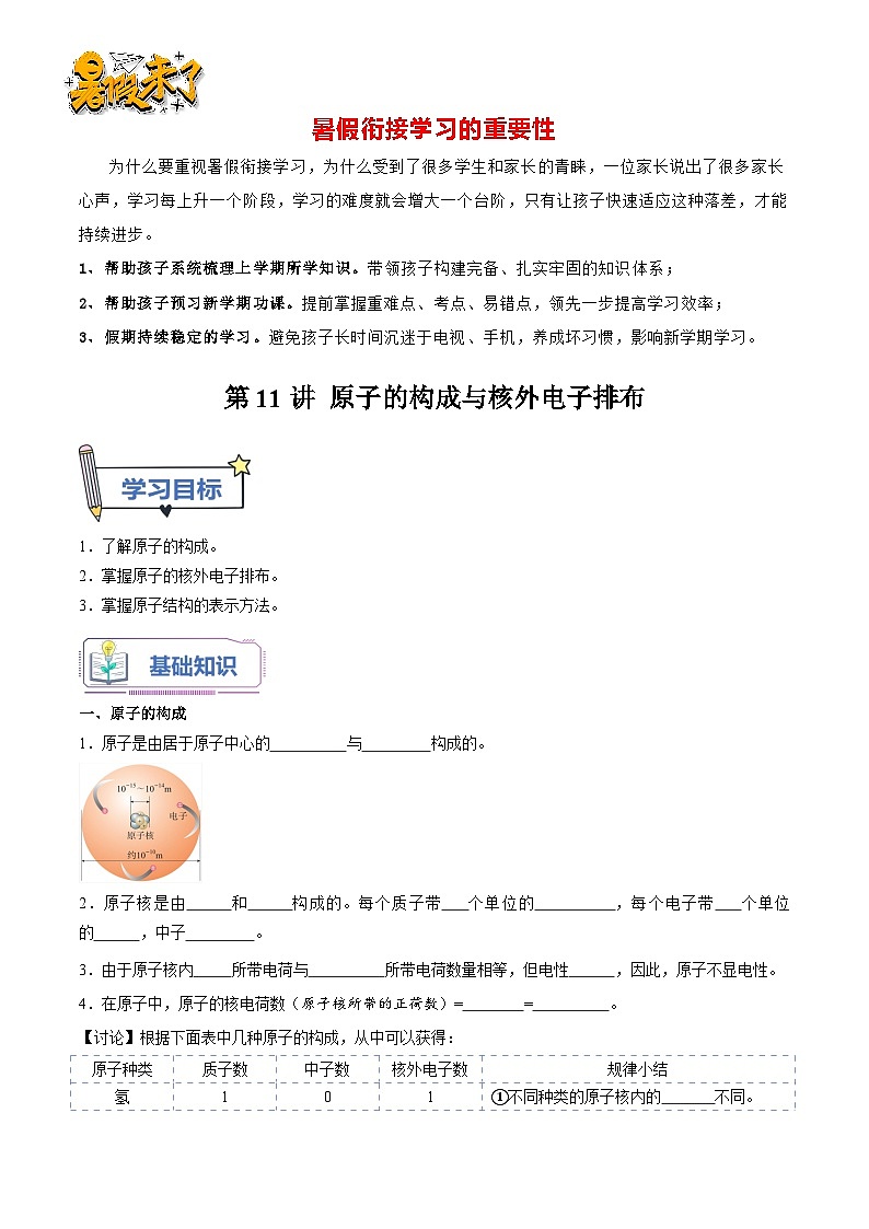 第11讲 原子的构成与原子核外电子排布（原卷版）第1页