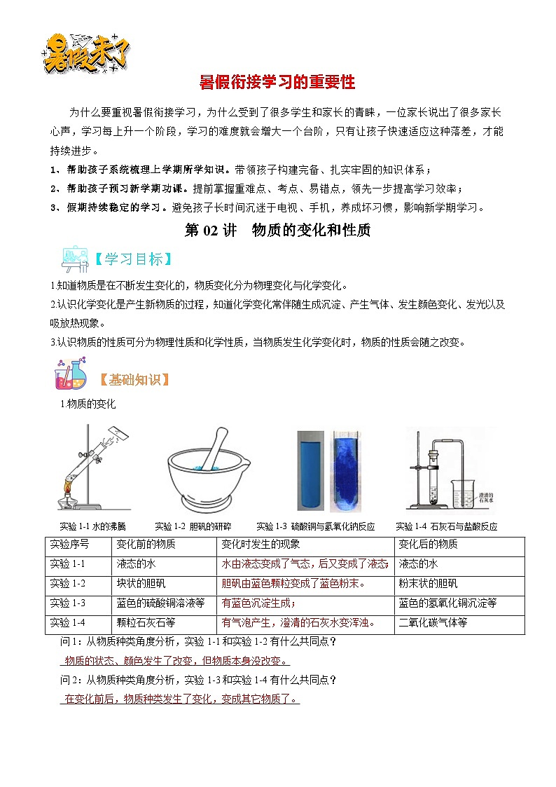 第02讲  物质的变化和性质（解析版）第1页