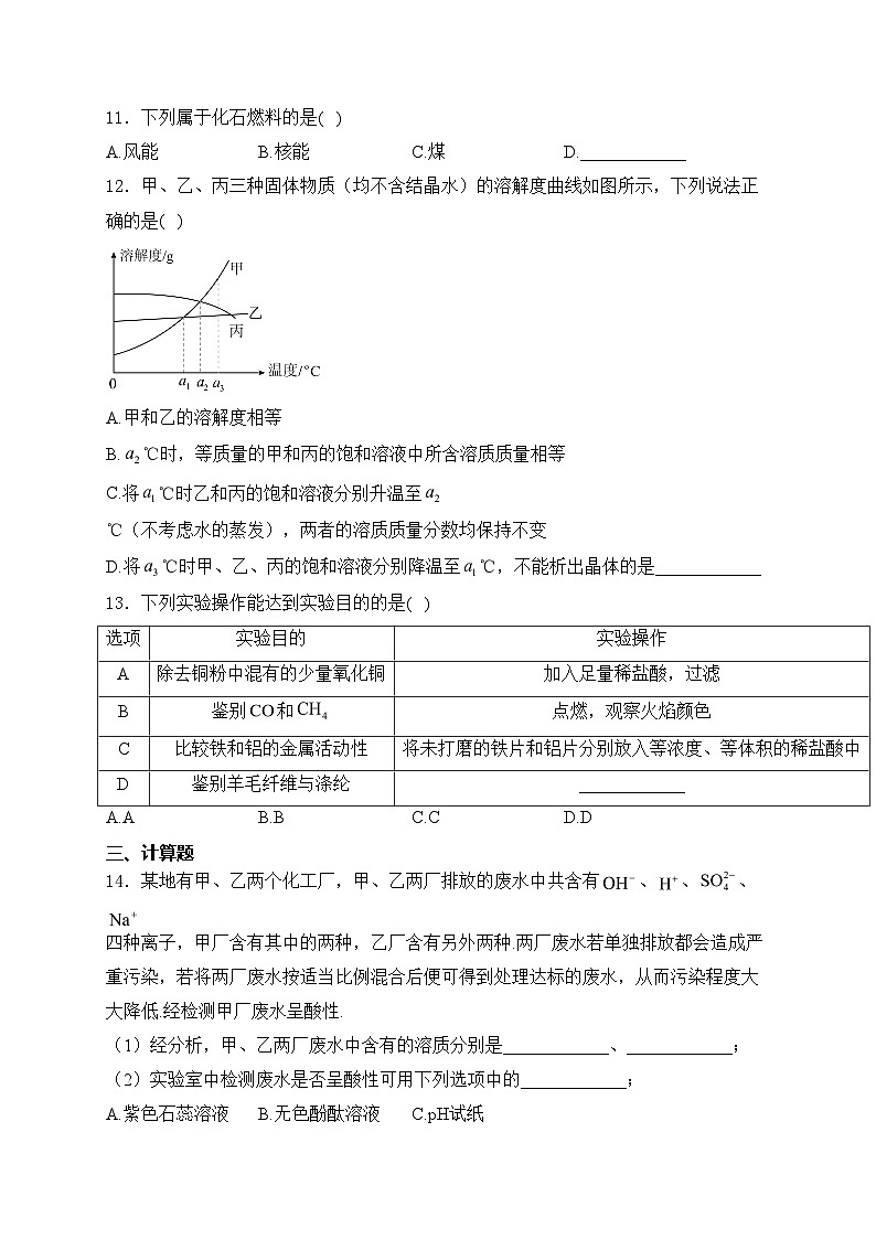 江西省九江市都昌县2024届九年级下学期期中阶段性学情评估化学试卷(含答案)03
